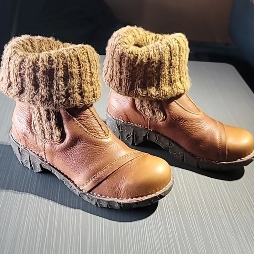 EL NATURALISTA IGGDRASIL Brown Leather Sock Boots‎ Women's 37 (6.5) NWOT